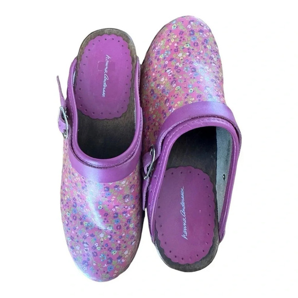 Hanna Andersson Leather Pink Floral Clogs womens size 40 - Picture 2 of 10